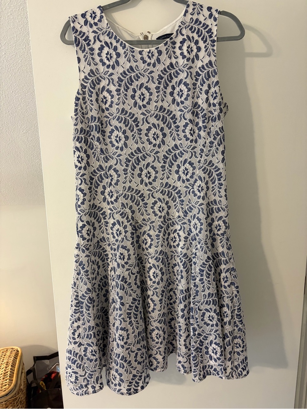 Tommy Hilfiger White Skater Dress with Navy Floral Lace